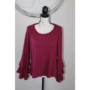 Johnny Becca Women’s Knit Sweater Ruffled Tiered Sleeve Red Sz M